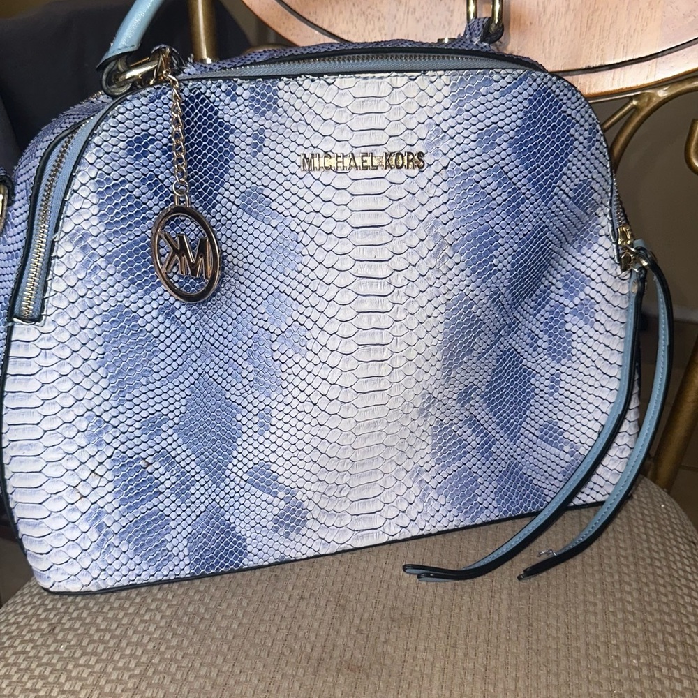 Michael Kors Blue Snake Print Shoulder Bag